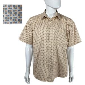 Chaps RL Men’s Orange & Gray Geo Print Short Sleeve Button Down